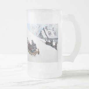 Scottish Terrier Sled Frosted Glass Beer Mug