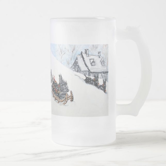 Scottish Terrier Sled Frosted Glass Beer Mug (Right)