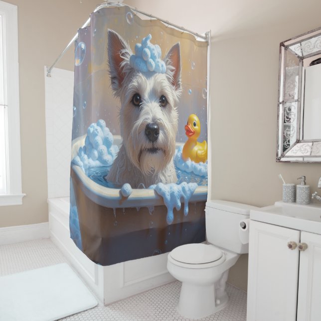 Scottish Terrier Sloppy Sleepy Cute Funny Shower Curtain (In Situ)