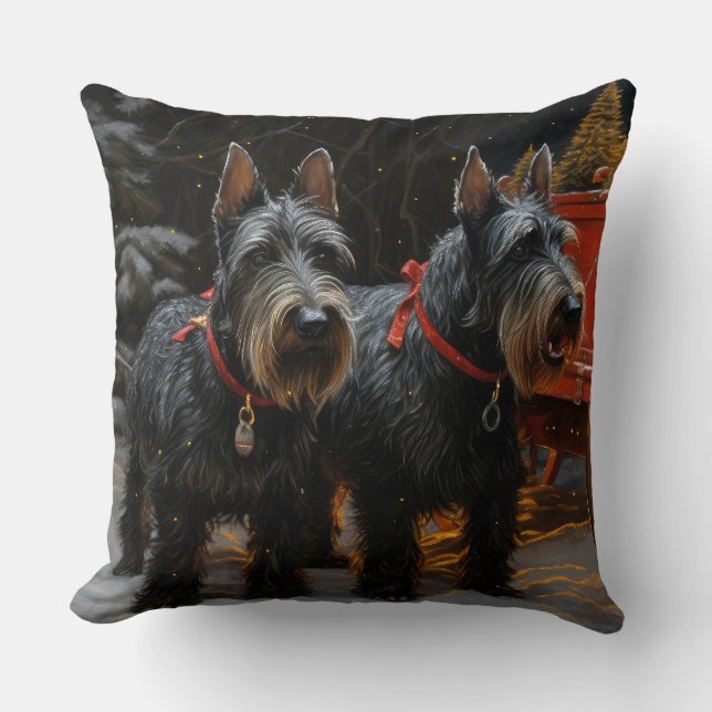 Scottish Terrier Snowy Sleigh Christmas Decor  Cushion (Front)