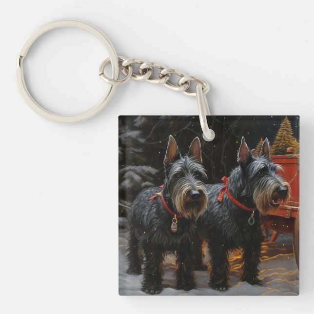 Scottish Terrier Snowy Sleigh Christmas Decor  Key Ring (Front)