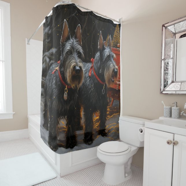 Scottish Terrier Snowy Sleigh Christmas Decor  Shower Curtain (In Situ)