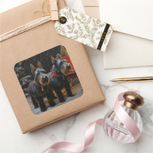 Scottish Terrier Snowy Sleigh Christmas Decor  Square Sticker