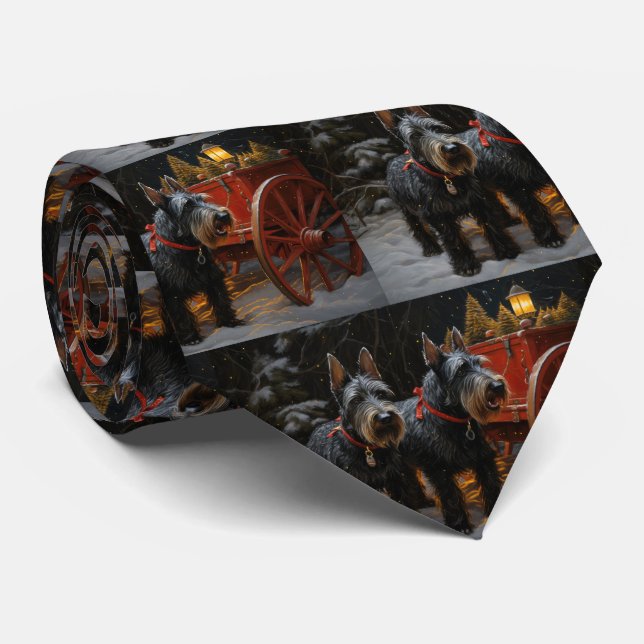 Scottish Terrier Snowy Sleigh Christmas Decor  Tie (Rolled)