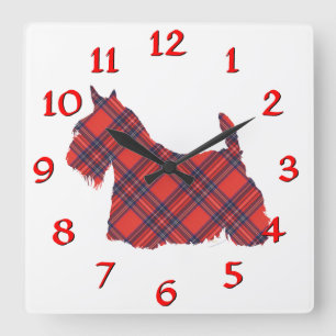Scottish Terrier Stewart Tartan Square Wall Clock
