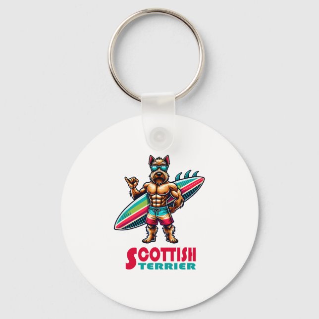 Scottish Terrier Surfer Key Ring (Front)