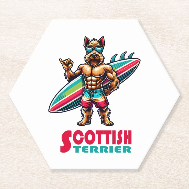Scottish Terrier Surfer Paper Coaster (Front)