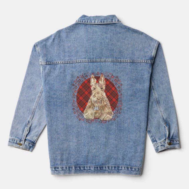 Scottish Terrier Tartan Denim Jacket (Back)