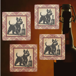 Scottish Terrier Tartan Plaid Earthtones Stone Coaster