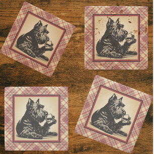 Scottish Terrier Tartan Plaid Earthtones Stone Coaster