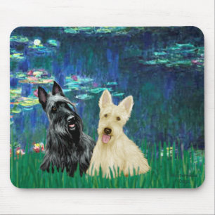 Scottish Terrier (two-BW) - Lilies 5 Mouse Mat