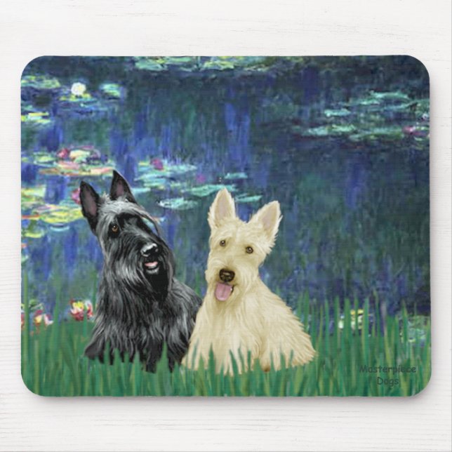 Scottish Terrier (two-BW) - Lilies 5 Mouse Mat (Front)