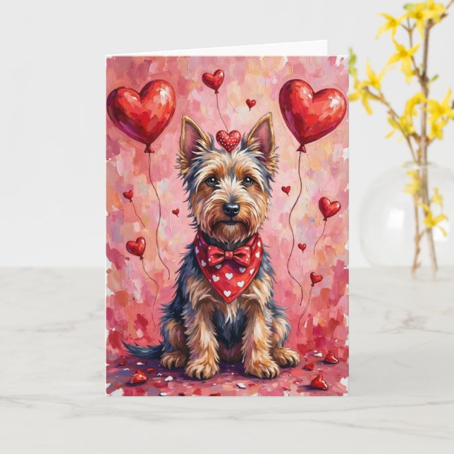 Scottish Terrier Valentine Dog Sitting with Hearts Card (Yellow Flower)