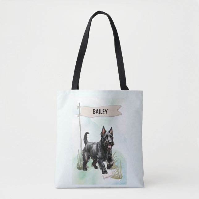 Scottish Terrier Watercolor Personalised Dog Tote Bag (Front)