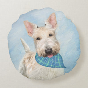Scottish Terrier Wheaten Dog Painting Original Art Round Cushion