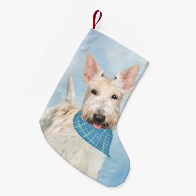 Scottish Terrier Wheaten Dog Painting Original Art Small Christmas Stocking (Front (Hanging))