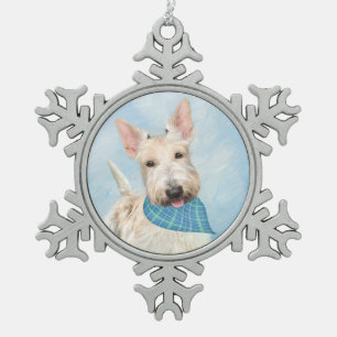 Scottish Terrier Wheaten Dog Painting Original Art Snowflake Pewter Christmas Ornament