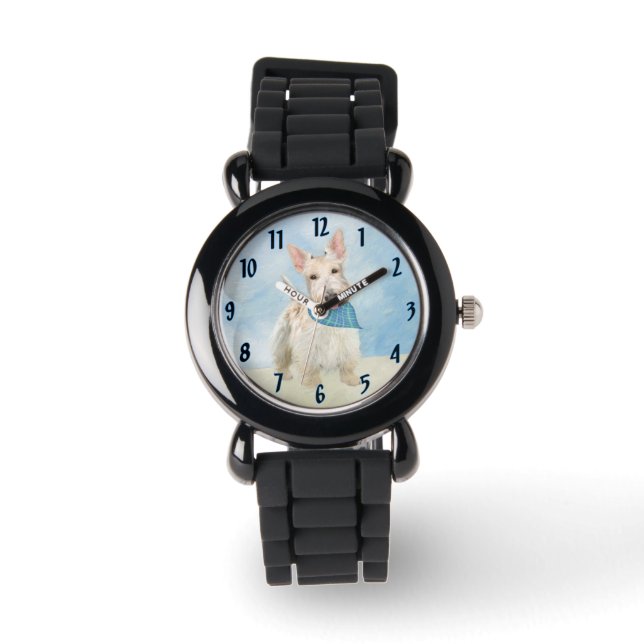 Scottish Terrier Wheaten Dog Painting Original Art Watch (Front)