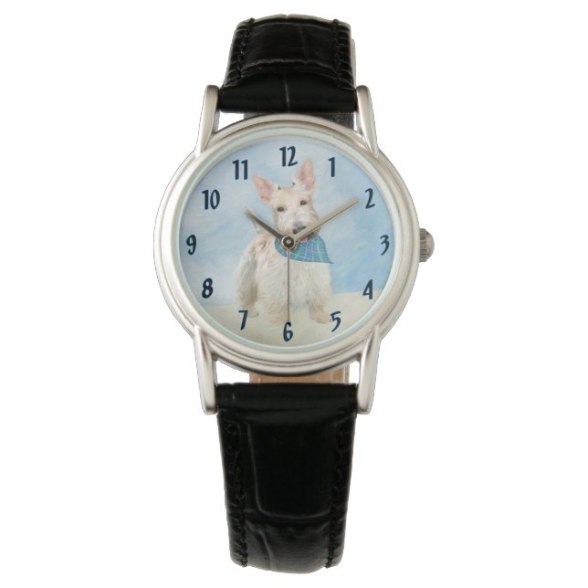 Scottish Terrier Wheaten Dog Painting Original Art Watch (Front)