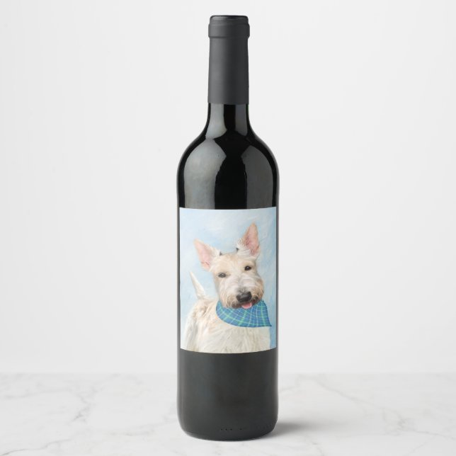 Scottish Terrier Wheaten Dog Painting Original Art Wine Label (Front)