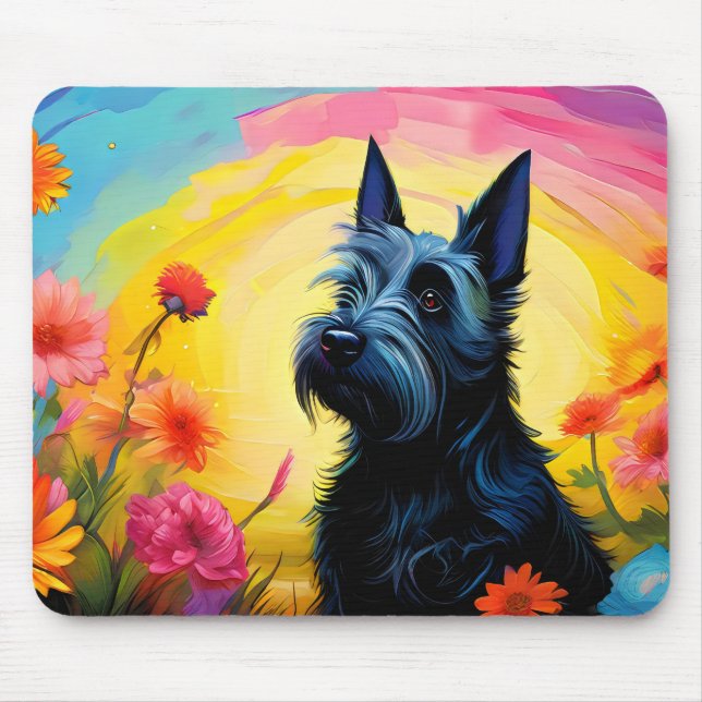 Scottish Terrier Whimsical Horizontal Mouse Mat (Front)