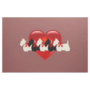 Scottish Terrier white black heart/zazzle maroon Fabric