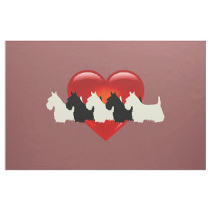 Scottish Terrier white black heart/zazzle maroon Fabric