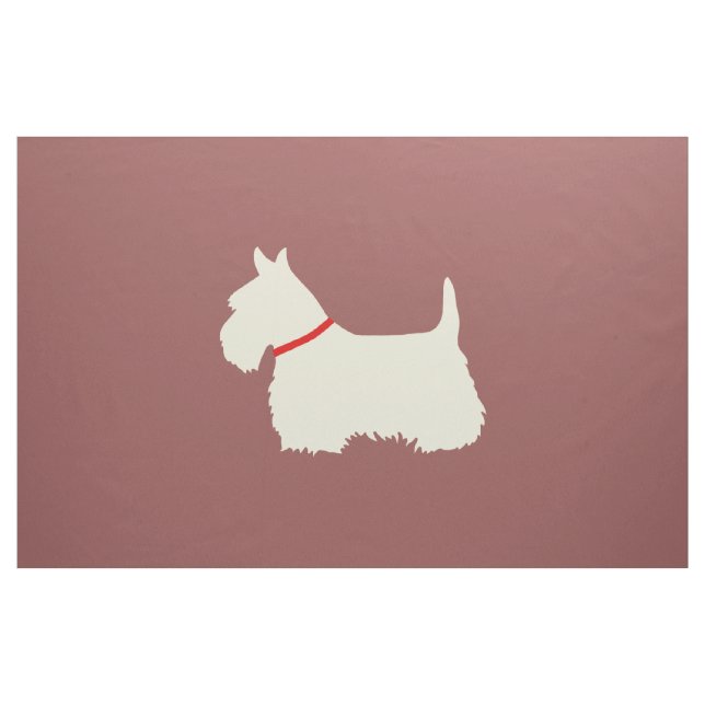 Scottish Terrier white silhouette/zazzle maroon Fabric (Yard)
