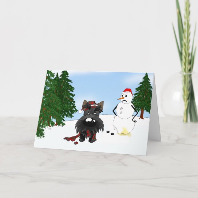 Scottish Terrier Winter Scene Holiday Card (Front)