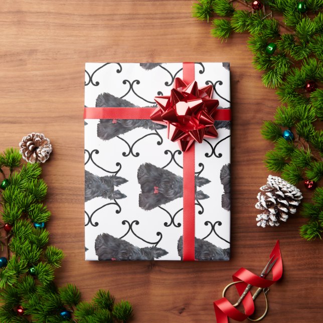 Scottish Terrier with Black Scroll Wrapping Paper (Holiday Gift)