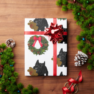 Scottish Terrier with Christmas Wreath Wrapping Paper