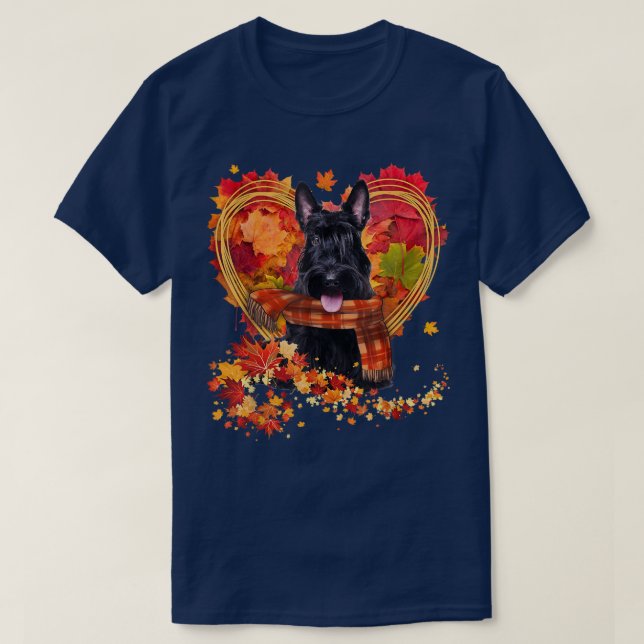 Scottish Terrier With Heart Made Of Autumn Leaves  T-Shirt (Design Front)