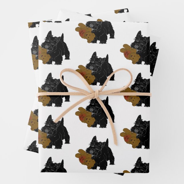 Scottish Terrier With Teddy Bear Wrapping Paper Sheet (In situ)