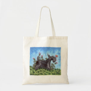 Scottish terrier with thistles tote