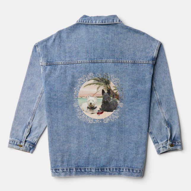 Scottish Terrier with Westie Denim Jacket (Back)