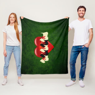 Scottish Terriers, black, wheaten, heart,d green Fleece Blanket