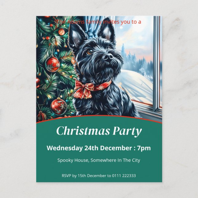 Scottish Terriers Christmas Party Invitation Postcard (Front)