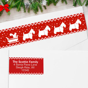 Scottish Terriers Christmas Sleigh with Squirrel Wrap Around Label