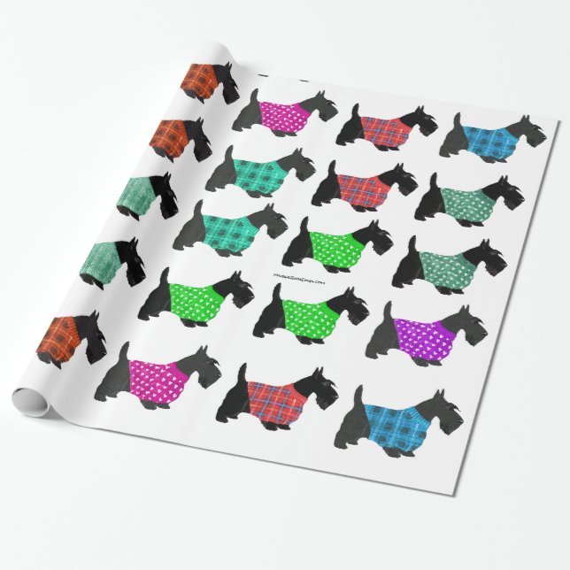 Scottish Terriers in Sweaters Wrapping Paper (Unrolled)
