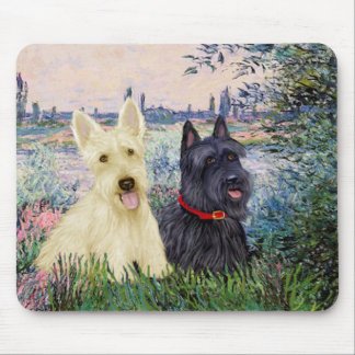 Scottish Terriers (two-BW) - By the Seine Mouse Mat