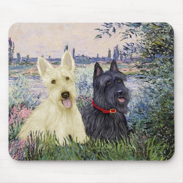 Scottish Terriers (two-BW) - By the Seine Mouse Mat (Front)
