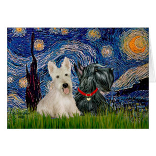 Scottish Terriers (two-BW) - Starry Night