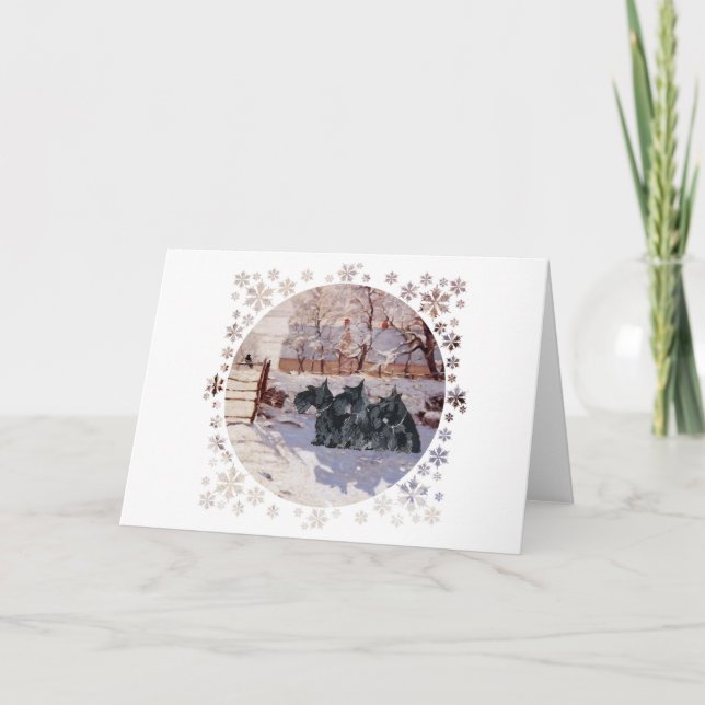 Scottish Terriers Winter Magpie Holiday Card (Front)
