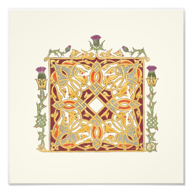 Scottish Thistle and Crown Red & Gold Celtic Knot Photo Print (Front)