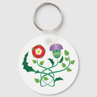 Scottish Thistle and English Rose Key Chain
