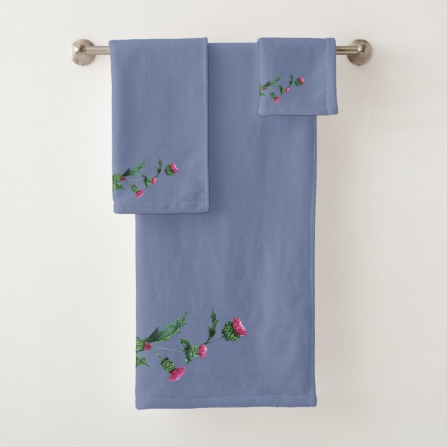 Scottish Thistle Blue Bath Towel Set (Insitu)