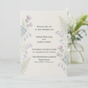 Scottish Thistle Bluebell Fern Floral Wedding Invitation