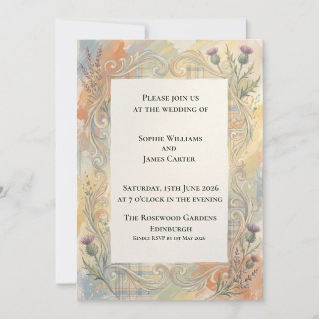 Scottish Thistle Boho Wedding Invitation (Front)
