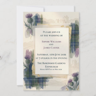 Scottish Thistle Castle Tartan Wedding Invitation