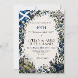 Scottish Thistle Celtic Cross Bagpipe Castle Deer Invitation